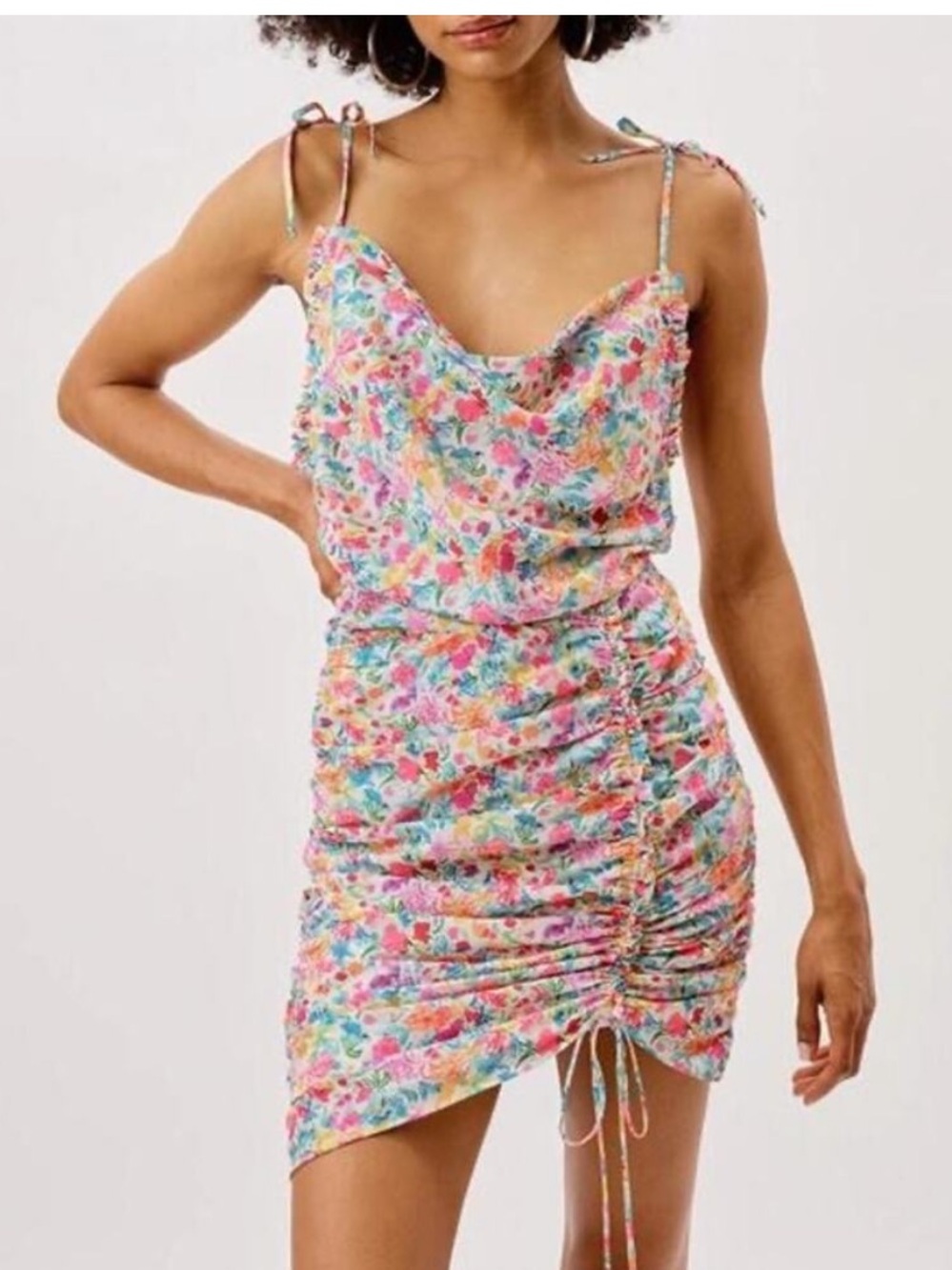 For Love & Lemons Floral Ruched Mini Dress — Pink, Blue, Yellow, Green revolve
